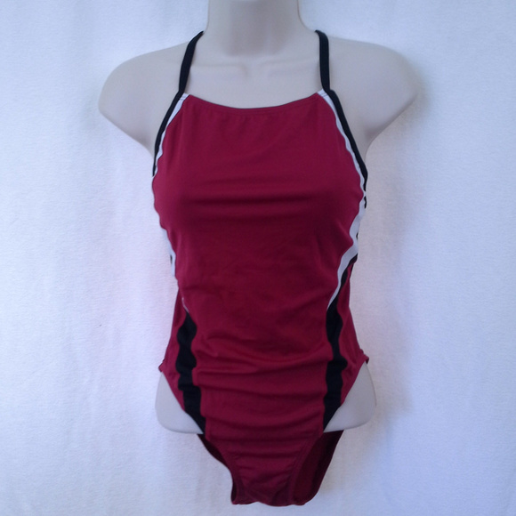 red black and white swimsuit